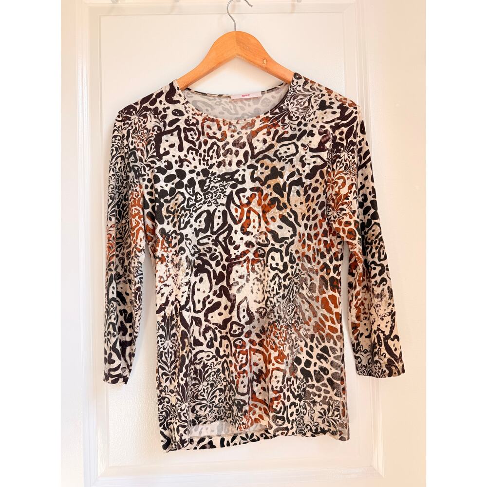 Leggiadro A Round Neck Lione Tunic Tee‎ in Leopard Print Size 2 295$ MSRP